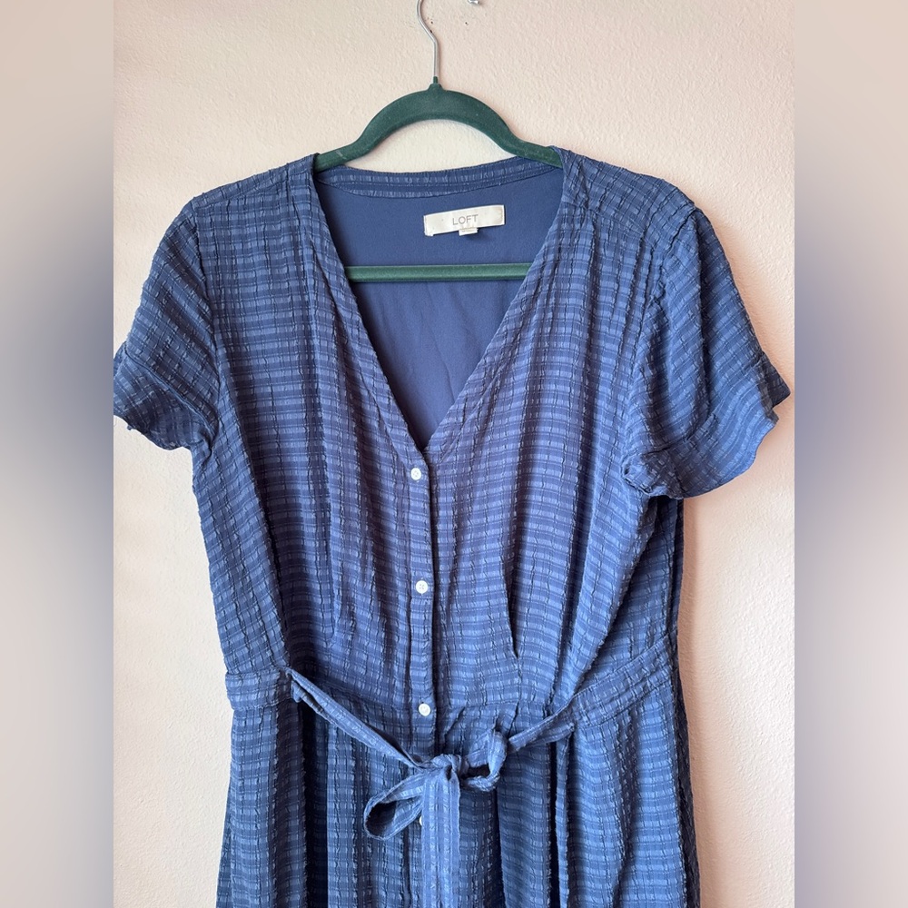 LOFT Navy Textured Midi Dress - Picture 6 of 9